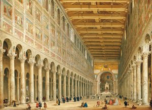 Interiør af San Paolo Fuori le Mura, ser mod alteret af Giovanni Paolo Pannini