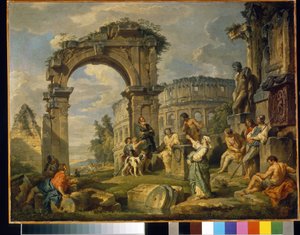 Sibyllen fra Cumae (Italien) profeterer Kristi fødsel. (Den cumeiske sibyll profeterede Kristi fødsel). Maleri af Giovanni paolo panini (eller Pannini) (1691-1765), olie på lærred af Giovanni Paolo Pannini