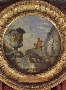 Ruiner med to mænd, ca. 1750-60 (olie på kobber) af Giovanni Paolo Pannini