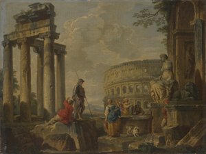 Colosseum blandt romerske ruiner, ca. 1730