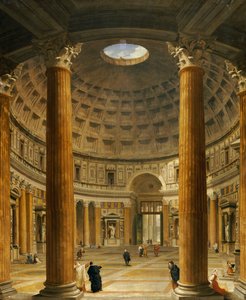 Det indre af Pantheon, Rom, ser mod nord fra hovedalteret til indgangen, 1732 af Giovanni Paolo Pannini