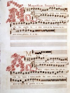 Magnificat, manuskript af "Messes of Mantua" af Giovanni Pierluigi da Palestrina (1525 - 1594), italiensk komponist. af Giovanni Pierluigi da (after) Palestrina