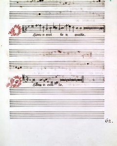 OSANNA-manuskript af "Messes of Mantua" af Giovanni Pierluigi da Palestrina (1525 - 1594), italiensk komponist. af Giovanni Pierluigi da (after) Palestrina