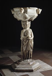Stoup med en søjle dekoreret med de tre teologiske dyder og et bassin dekoreret med buster af de fire kardinaldyder, 1200-tallet (skulptur) af Giovanni Pisano