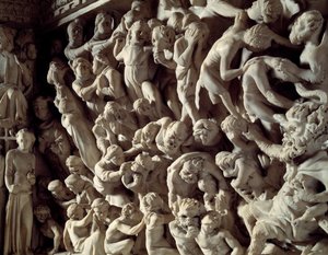 Detalje af reliefferne af stolen realiseret af Giovanni Pisano (1248-1314): damns (Detaljer af relieffer af marmorprædikestolen) 1302-1311 Cathedrale de Pisa (Duomo di Pisa), Italien af Giovanni Pisano