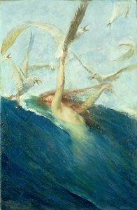 En havfrue, der bliver mobbet af måger af Giovanni Segantini