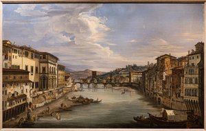 Udsigt over Arno fra Ponte Vecchio mod Alle Grazie-broen