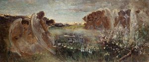 Englenes bøn, af Giovanni Sottocornola (1855-1917), olie på lærred, 54x128,5 cm