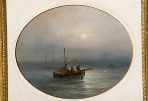 Marina med både (olie på pap) af Giovanni Susani
