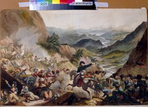 Prins Pierre de Bagration (1765-1812) førte kosakkerne til at angribe Alperne. (Prins Piotr Ivanovitch Bagration fører kosakkerne til angrebet i Alperne). Den russiske helt er beskrevet under det andet italienske felttog (1799-1800), under