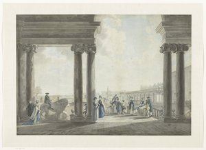 Udsigt over haverne i Villa Medici i Rom (titel på objekt) Udsigt over Rom og omgivelser (serietitel) af Giovanni Volpato