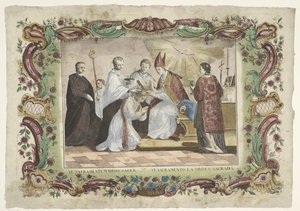Præstedømmets sakramente VI. sacramentum ordo sacer / VI. sacramento la orden sacrada (titel på objekt) De syv sakramenter (serietitel) af Giovanni Volpato