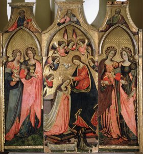 Triptykon om Jomfruens kroning - Maleri af Giovanni da Gaeta (aktiv omkring 1449-1472) Gaeta fra det 15. århundrede, museo diocesano af Giovanni da Gaeta