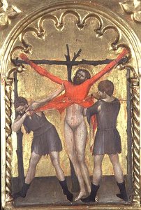 Kristus på korset, detalje fra polytychonet fra Spedale della Misericordia, 1353-63 af Giovanni da Milano