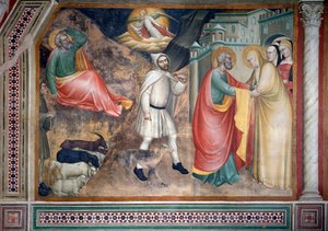 Jomfruens liv: bebudelsen til Joachim og mødet med den hellige Anne ved den gyldne port (Fresco