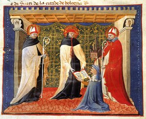 Miniature af statutterne for draperforeningen, af Giovanni da Modena