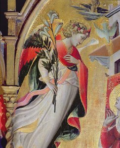 Ærkeenglen Gabriel, detalje fra Bebudelsen med SS Lawrence, Benedict, Johannes Døberen og Nicholas, 1434 (tempera & bladguld på panel)