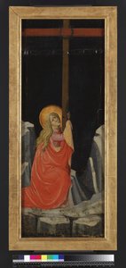 Maria Magdalene omfavner korset, omvendt (tempera og guld på panel)