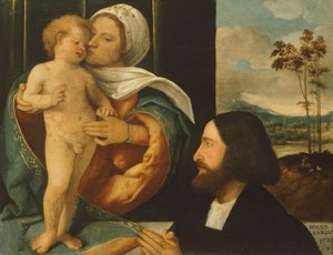 Madonna med barn og hengiven, af Giovanni Cariani (født mellem 1485 og 1490-død efter 1547)
