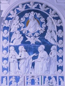 Madonnaen mellem de hellige Frans, Dominic og Bernard, af Giovanni della Robbia (1469-1529), San Francesco-kirken i Foiano della Chiana, Toscana