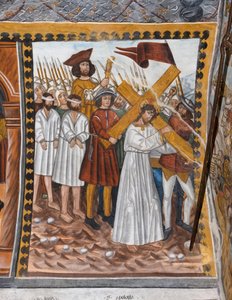 Historier om Kristi lidelseshistorie: Jesus går op til Golgata med korset og hjælp fra Cyrenaeus