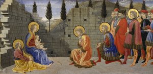 Tilbedelse af Magi, detalje af Nativity og tilbedelse af Magi, mellem 1457 og 1459, af Giovanni di Francesco (1412-1459), tempera på træ. af Giovanni di Francesco