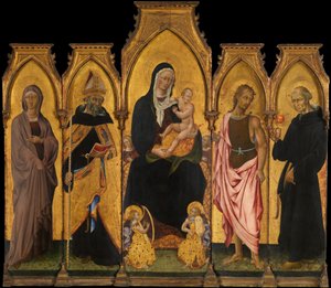 Madonna og barn med hellige, 1454. af Giovanni di Paolo