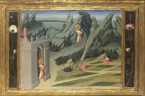 Sankt Johannes Døberen trækker sig tilbage til Desert Predella Panel, 1454