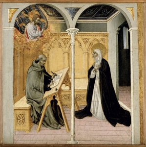 Den hellige Katarina af Siena dikterer hendes dialoger, ca. 1447-61 (tempera på panel)