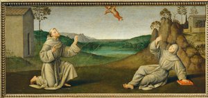 Den hellige Frans af Assisi modtager stigmata ... af Giovanni di Pietro (c.1450 1529) (studio of)