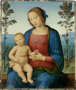 Jomfruen og barnet (Madonna og barnet) - Maleri af Lo Spagna (Giovanni di Pietro) (1450-1528), olie på træ (36,8x31,4 cm), italiensk renæssance - Privat samling af Giovanni di Pietro (c.1450 1529)