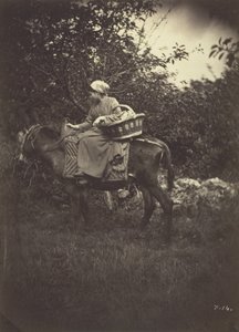 Kvindelig bonde ridende æsel, 1870.