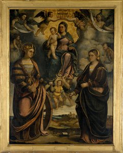 Madonna og barn mellem de hellige Catherine og Apollonia, 1526. af Girolamo Dal Toso