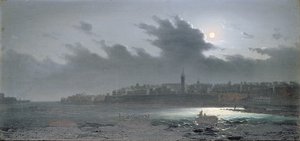 Udsigt over Malta ud for havnen om natten, 1876