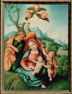 Den hellige familie (maleri på træ) af Girolamo Marchesi da Cotignola