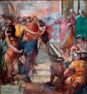 Kristus føres foran Caiphus Detalje af en af freskoerne af Kristi lidenskab lavet af Girolamo Massei (1540-1614) 1594-1600 Rom, Santa Prassede af Girolamo Massel