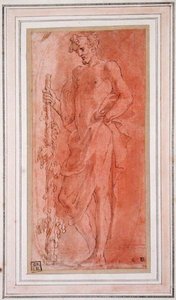 Bacchus (pen og brunt blæk og vask på papir) af Girolamo Mazzola Bedoli