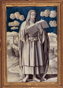Portræt i foden af ​​den græske filosof Aristoteles (384-322 f.Kr.) Maleri af Girolamo Mocetto (1458-1531) 1531 Paris. Musee Jacquemart Andre - Portræt i fuld længde af den græske filosof Aristoteles (384-322 f.Kr.). Maleri af Girolamo Mocetto (1458-1531)
