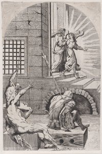 Sankt Peter bliver løsladt fra fængslet af englen, 1650-70. af Girolamo Pedrignani