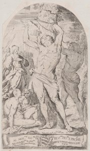 Sankt Sebastian bliver bundet til et træ, 1625-50. af Girolamo Pedrignani