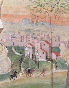 Udsigt over Prato City, detaljer fra korsfæstelsen, fra kapitelhuset, 1509 af Girolamo Ristori