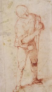 En stående mand med en stav (kridt på papir) af Girolamo Romanino