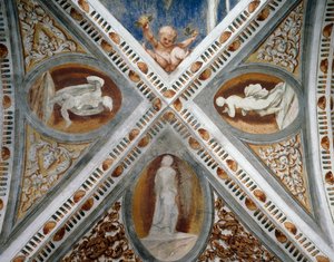 Mosaik nicher og statuer, Detalje af fresker af Girolamo Romanino (ca 1484-efter 1559), bestilt af Bernardo Clesio af Girolamo Romanino