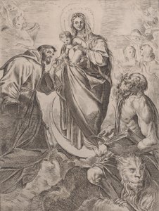 Jomfruen med de hellige Hieronymus og Frans, 1660-80. af Girolamo Rossi