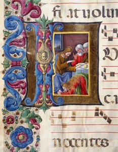 Decoree brevpapir forestillende Maria Magdalena ved fødderne af Jesus Miniature af Girolamo da Cremona (aktiv omkring 1451-1483) og Liberale da Verona (1445-1529) fra et kor (Cod. 22/7. c.15v) fra katedralen i Siena . Cathedrale (Duomo) fra det 15. århundr