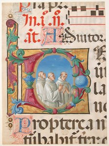 Manuskriptbelysning med syngende munke i et indledende D, fra en psalter, 1501-2.