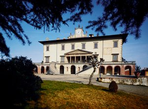 Villa Medicis (Medici Villa); Udsigt over Villa Ambra a Poggio a Caiano startede i 1485 på et projekt af Giuliano da Sangallo.