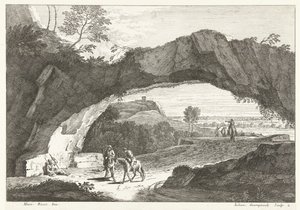Landskab med stenbro og nogle figurer Italienske landskaber (serietitel) af Giuliano Giampiccoli