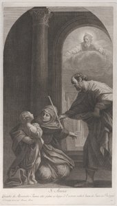 Sankt Anne knælende med Jomfruen..., 1760-1800. af Giuliano Traballesi