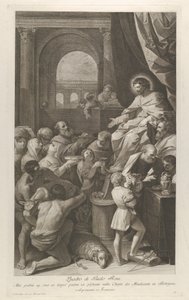 Sankt Job sidder til højre og modtager folkets gaver..., ca. 1760-1800. af Giuliano Traballesi